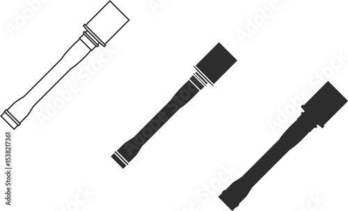  Icons of German grenade from World War II in the form of a line, isolation, silhouette in black colors.