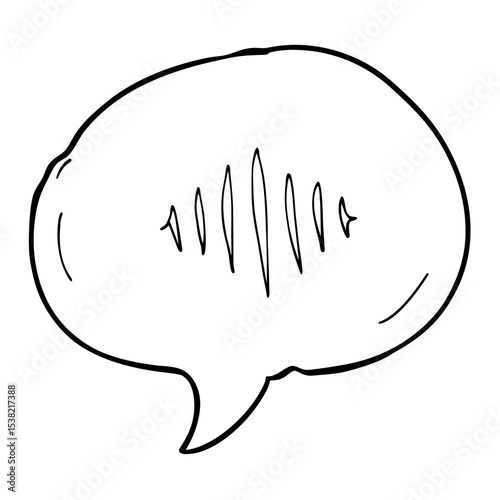 Voice message bubble with sound waves inside.  Simple speech bubble design with audio wave lines.  Hand-drawn style speech bubble perfect for voice message app icons or chat interface.