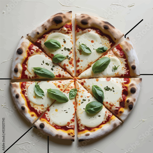 Delicious Margherita Pizza Slices with Fresh Basil on a Light Background