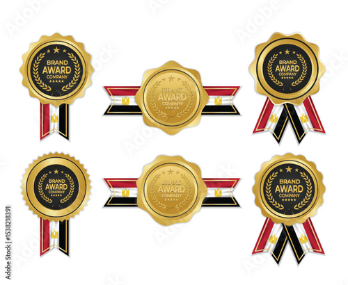 Golden award medal with egypt flag ribbons for winners