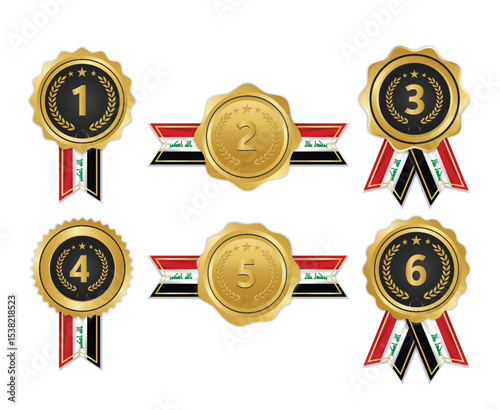 Golden award medal with iraq flag ribbons for winners