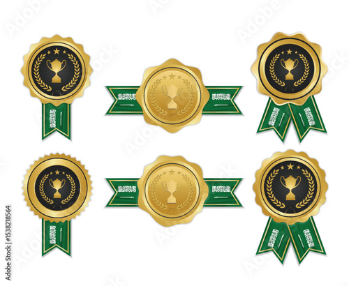Golden award medal with saudi arabia flag ribbons for winners