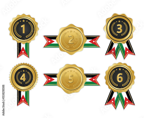Golden award medal with jordan flag ribbons for winners