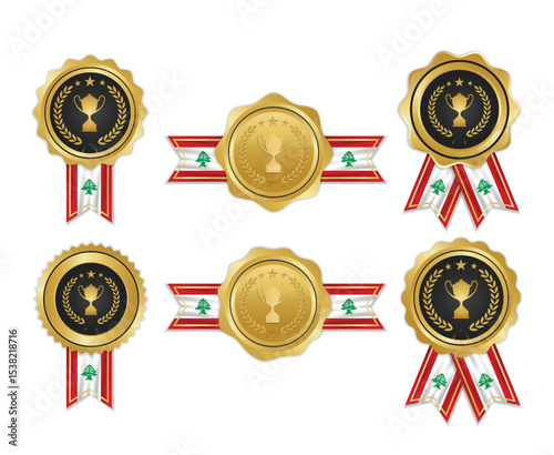 Golden award medal with lebanon flag ribbons for winners