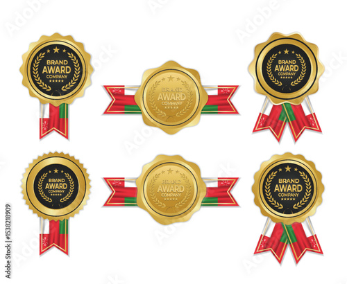 Golden award medal with oman flag ribbons for winners