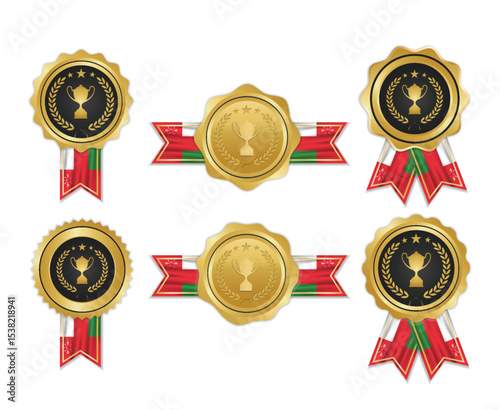 Golden award medal with oman flag ribbons for winners