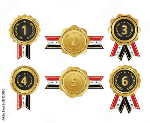 Golden award medal with syria flag ribbons for winners 