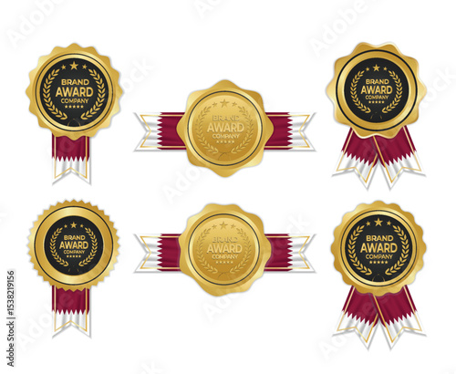 Golden award medal with qatar flag ribbons for winners 
