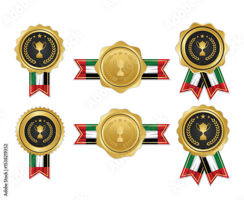 Golden award medal with UEA flag ribbons for winners