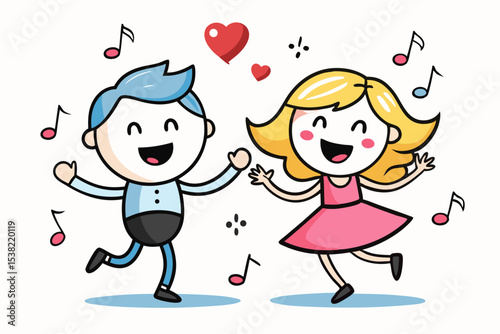 Happy dancing kids music notes hearts logo design perfect for children brands playful character illustration scalable graphic design element