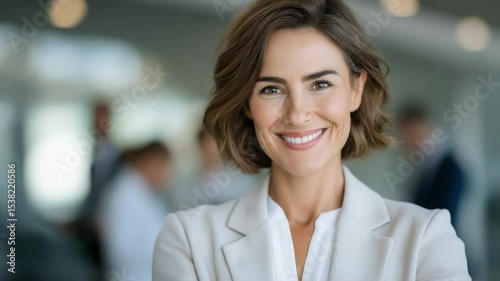Wallpaper Mural Businesswoman Shaking Hands in Stylish Office with City View Torontodigital.ca