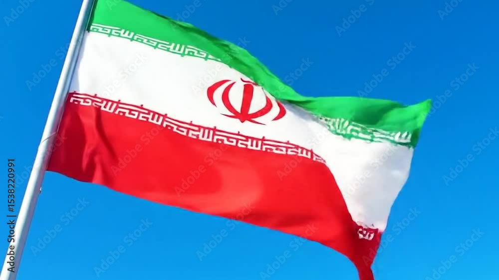 Drapeau iranien sous un ciel bleu