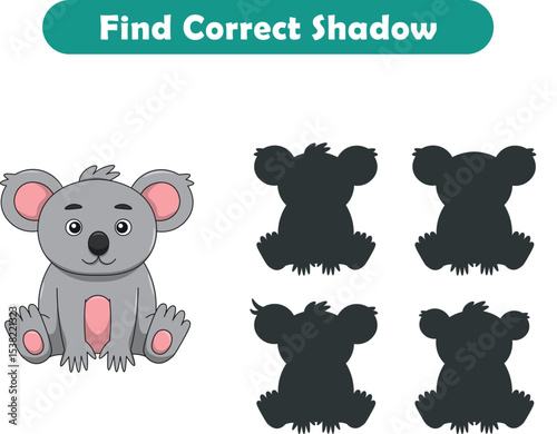 Funny cartoon koala. find the correct shadow. Kids Education games. Cartoon vector illustration