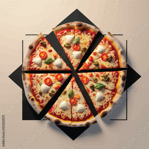 Delicious Pizza Slices Arranged on a Stylish Black Geometric Background
