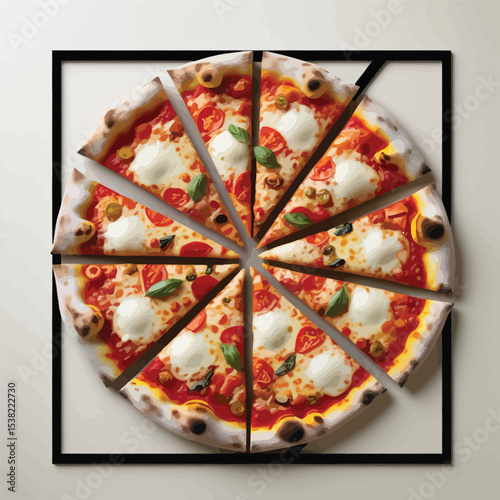 Delicious Pizza Slices Arranged in a Circle with a Black Frame