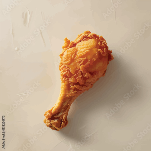 Crispy Fried Chicken Drumstick on a Light Beige Background with Shadow