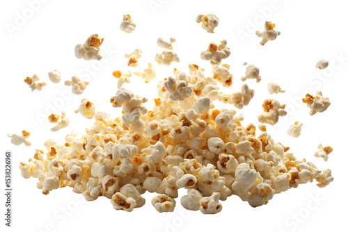 flying popcorn isolated on white background