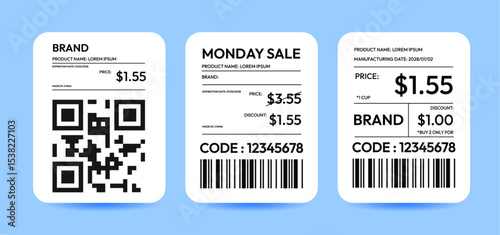 Retail price tags with barcode and discount