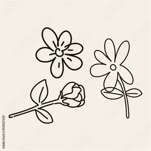 Simple Line Art Flowers Hand-Drawn Botanical Illustrations