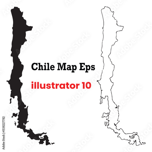 chile map eps10 vector illustration black fill, white outline, editable for adobe illustrator