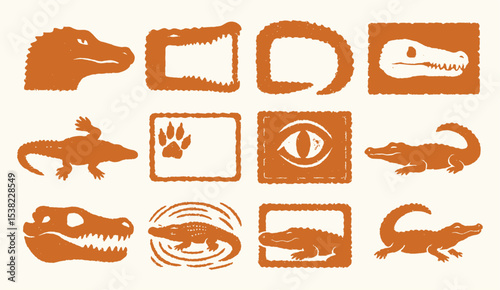 Crocodile and Alligator Frame Icon Set for Wildlife Designs