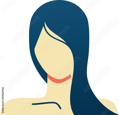 A minimalist vector illustration of a woman lying on her stomach while writing, with long dark blue flowing hair that transforms into a cosmic starry sky