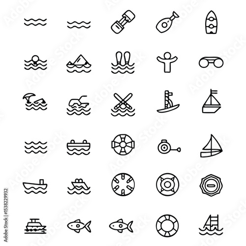 Various nautical icons displayed in a grid of black lines create a striking composition