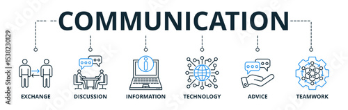 Communication web banners concept vector illustration with keywords and icons	
