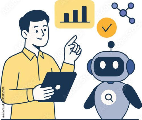 AI Management, Vector Illustration on White Background.
