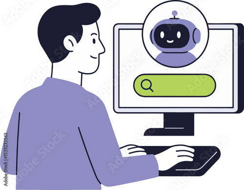 Chatbot on Computer Screen Vector Illustration.