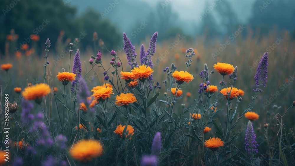Obraz premium Bright wild flowers in the field of nature with vibrant colors and lush greenery.