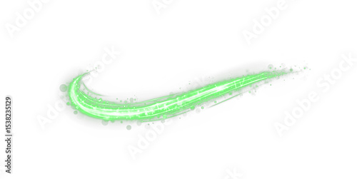 Glistering, light, line, twirl, green glowing PNG Overlay with transparent white background. Sparkling streaks, elegant curves, and neon energy enhance any dynamic, abstract, or magical design.
