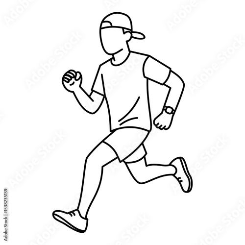 young man jogging fast in outline vector style for health campaign