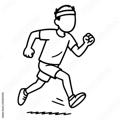 young man jogging fast in outline vector style for health campaign