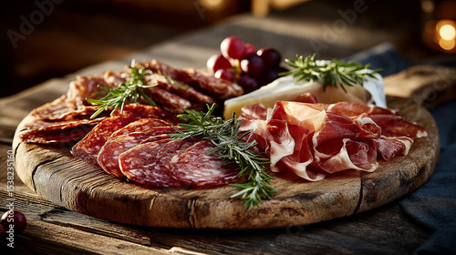Gourmet charcuterie board with salami prosciutto and cheese