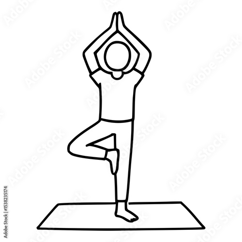 person doing tree pose yoga in minimal line art style for wellness content
