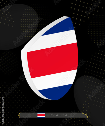 Costa Rica Flag Shield icon in 3D on Dark Modern Abstract Rugby Background.