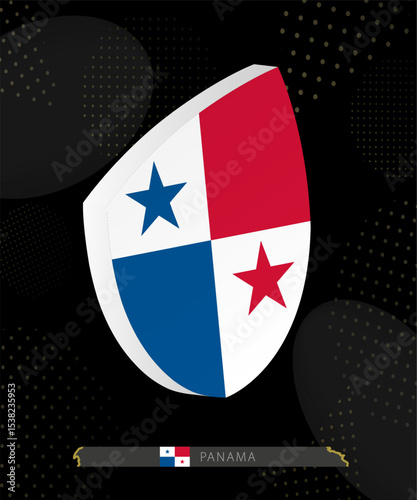 Panama Flag Shield icon in 3D on Dark Modern Abstract Rugby Background.