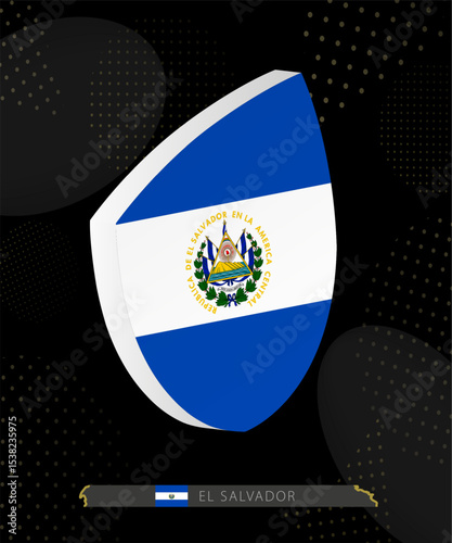 El Salvador Flag Shield icon in 3D on Dark Modern Abstract Rugby Background.