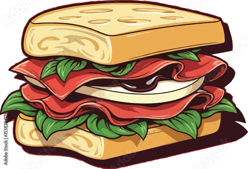 Delicious Italian Sandwich with Prosciutto Mozzarella Basil and Balsamic Glaze