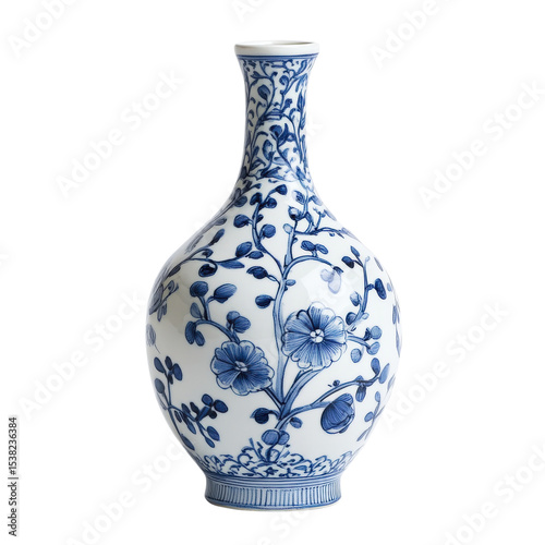 Blue floral vase object on transparent background