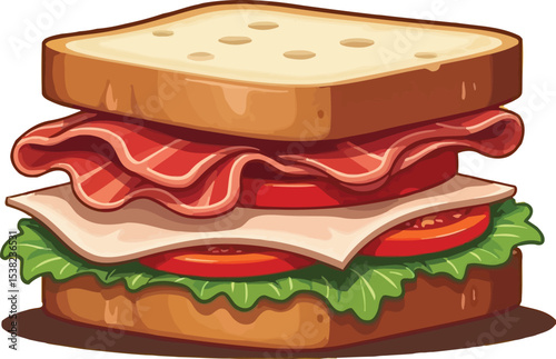 Cartoon Sandwich with Bacon Lettuce Tomato and Cheese on Toast