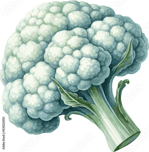 A beautifully hand-painted watercolor vector illustration of a fresh, organic cauliflower.