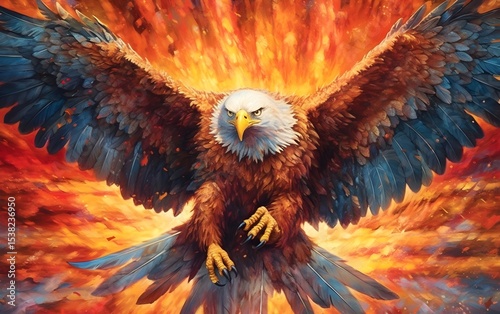 Eagle emerging from a burst of flames