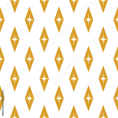 Seamless abstarct pattern with mid century retro diamond shapes and stars