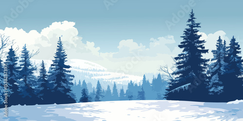 Winter Landscape with Snowy Forest