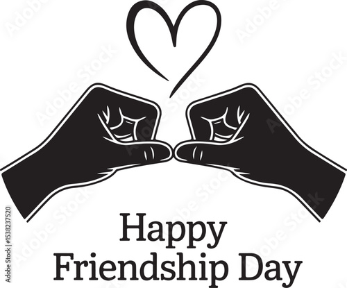 Fist Bump Silhouette with Heart for Happy Friendship Day Greeting Design