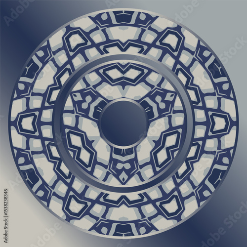 tray, a round geometric ornament in white gray blue  for tea or coffee porcelain plate,trays, dishes and souvenirs, can also be used as a background, invitation, greeting card