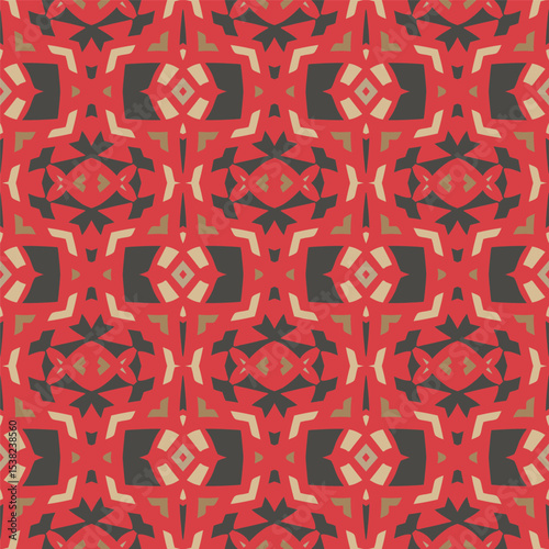 Creative color abstract geometric pattern in red beige black, vector seamless, can be used for printing onto fabric, interior, design, textile.