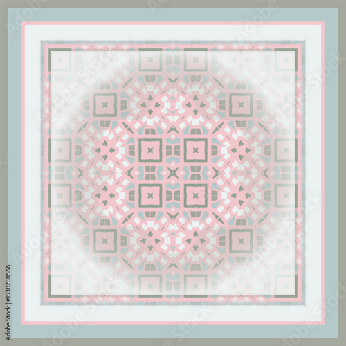 Creative style abstract geometric pattern in white pink gray blue, vector seamless, can be used for printing onto fabric, interior, design, textile. Frame.